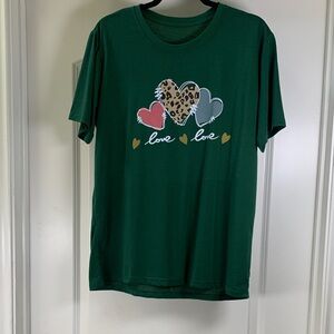 Inawly Women’s Heart Green Short Sleeve Crew Neck Shirt Size XL
